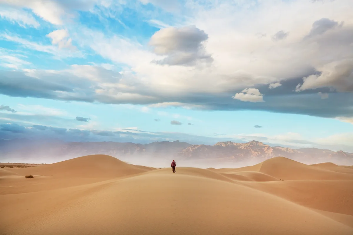 Hike in sand desert
